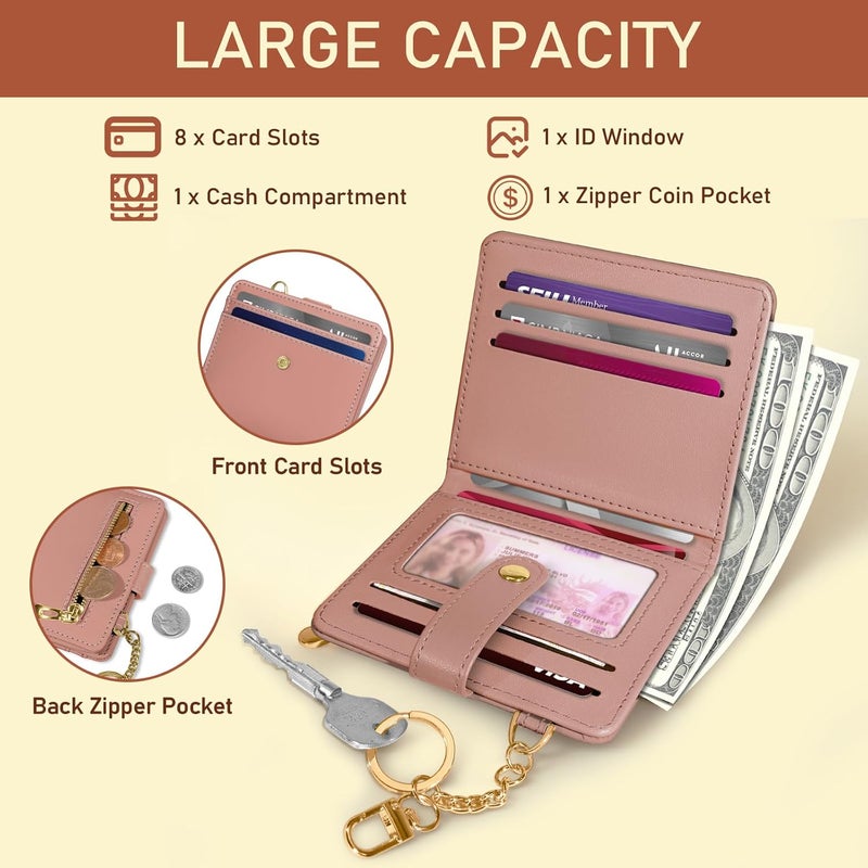Jogjam Coral Pink Rfid Ladies Wallet, Small Slim Thin Compact Credit Card Women Wallet, PU Leather Bifold Cash Zipper Coin Pocket ID Window for Female - Image 4